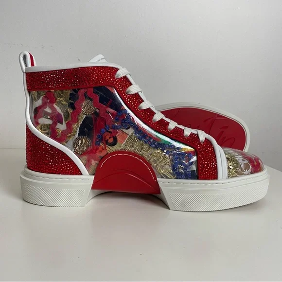 LIMITED EDITION Christian Louboutin High Top Sneaker Sz 41.5 Dolan Strass Trash - Picture 1 of 15